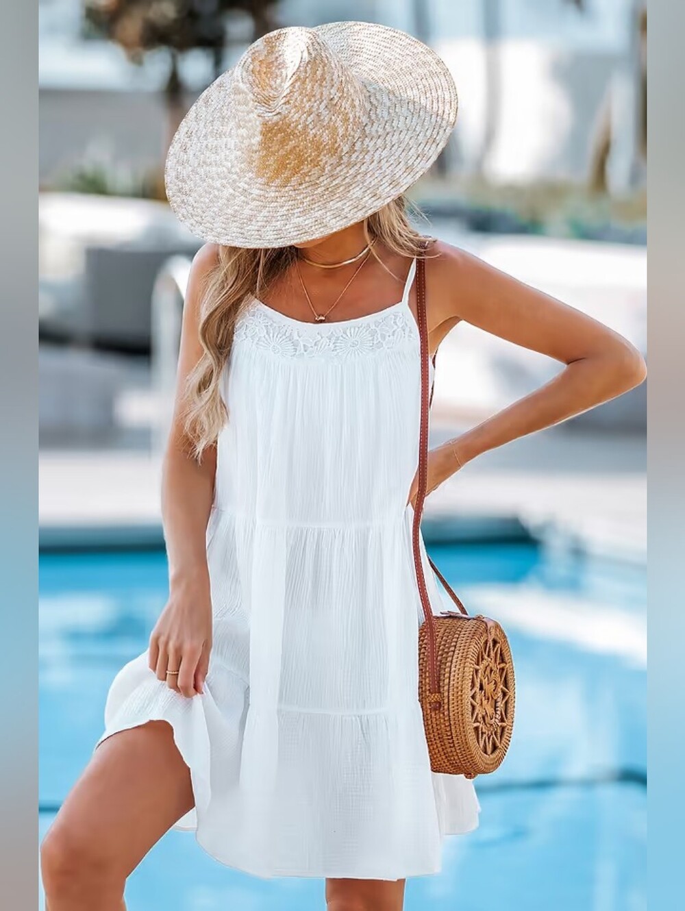 Cupshe White Tiered Midi Sundress with Lace Yoke